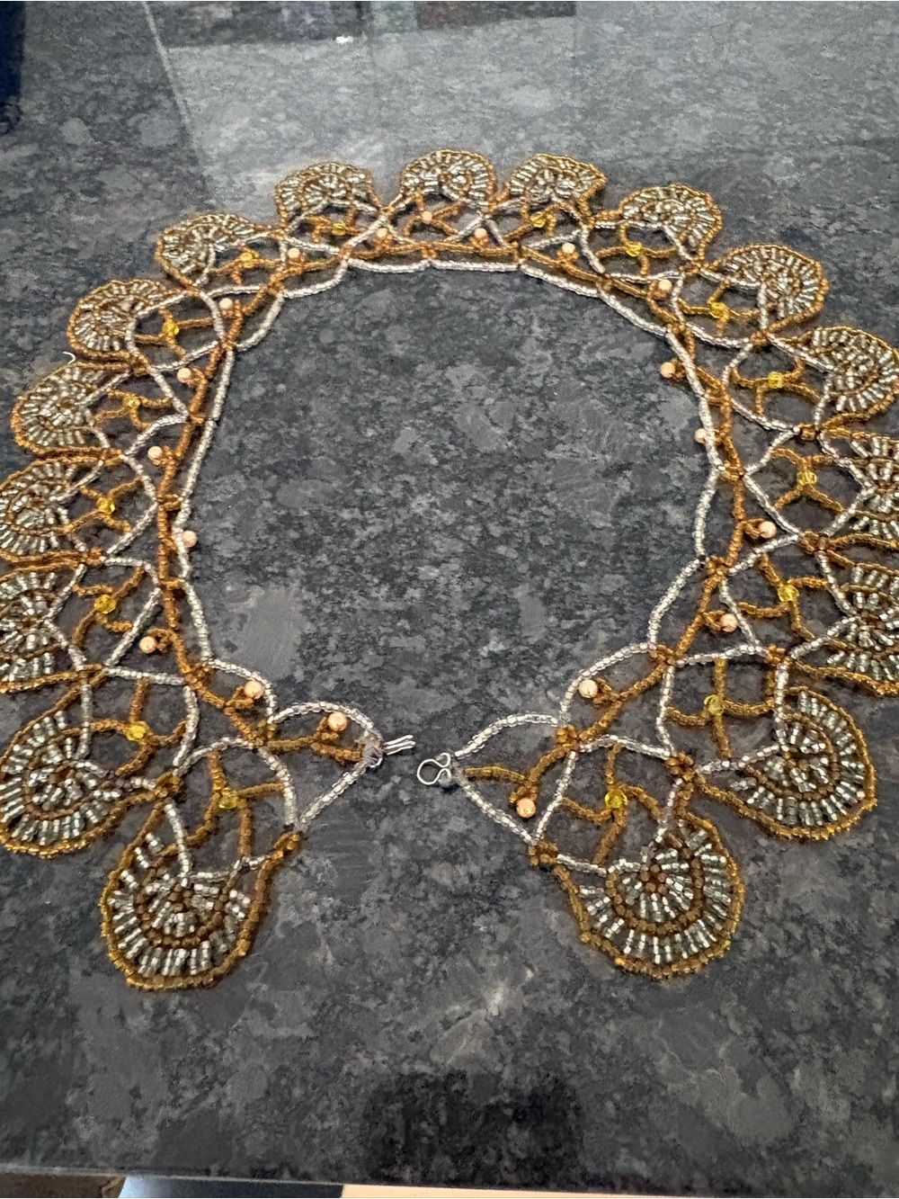 Handcrafted Gold and Silver Beaded Statement Necklace - Women Jewelry